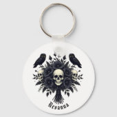 Gothische boeket met drie schedels en twee uilen sleutelhanger (Achterkant)