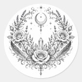 Gothische botanische krans bruiloft ronde sticker (Voorkant)
