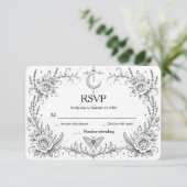 Gothische botanische RSVP zwart en wit Bedankkaart (Staand voorkant)