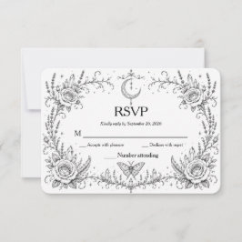 Gothische botanische RSVP zwart en wit Bedankkaart