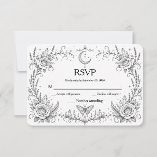 Gothische botanische RSVP zwart en wit Bedankkaart