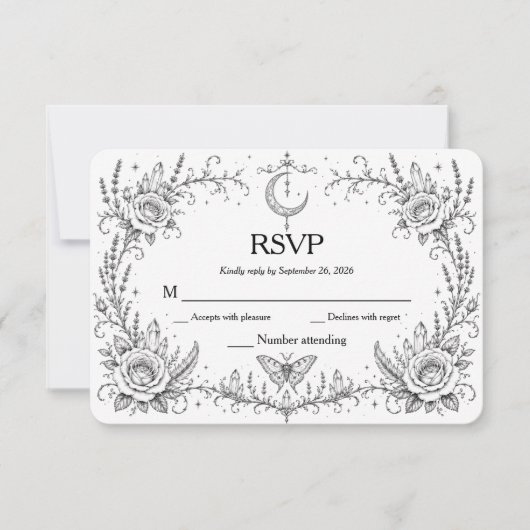 Gothische botanische RSVP zwart en wit Bedankkaart (Voorkant)