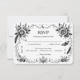 Gothische botanische RSVP zwart en wit Bedankkaart