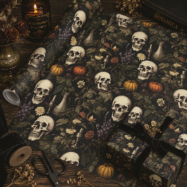 Gothische botanische schedels en pompoenen Hallowe Cadeaupapier