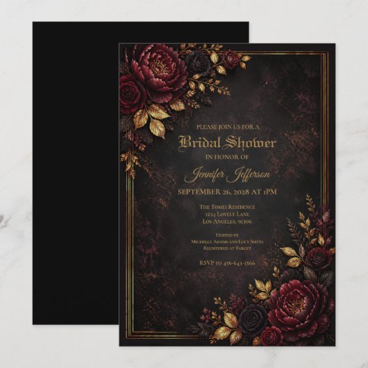 Gothische bruiloftsfeest uitnodiging met bloemen (Voorkant / Achterkant)