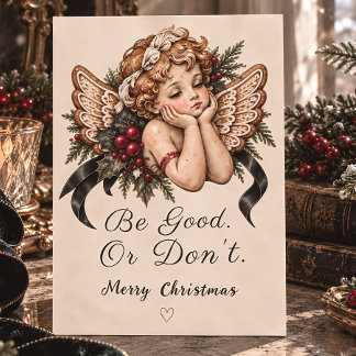 Gothische cherubijn wees braaf of niet met Kerstmi Feestdagenkaart