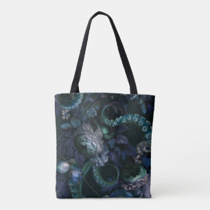 Gothische Cthulhu Turquoise Tentakel Met Bloemen Tote Bag