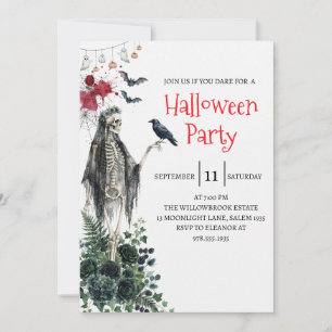 Gothische dame skelet Halloween-feest uitnodiging