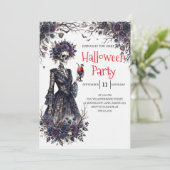 Gothische dame skelet Halloween-feest uitnodiging (Staand voorkant)