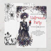 Gothische dame skelet Halloween-feest uitnodiging (Voorkant / Achterkant)