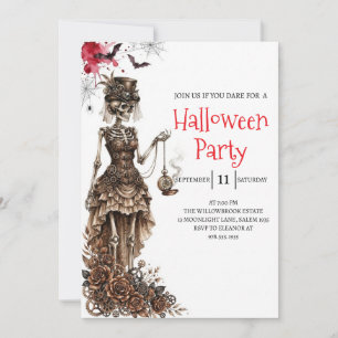 Gothische dame skelet Halloween-feest uitnodiging