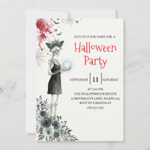 Gothische dame skelet Halloween-feest uitnodiging