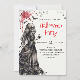 Gothische dame skelet Halloween-feest uitnodiging