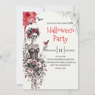 Gothische dame skelet Halloween-feest uitnodiging