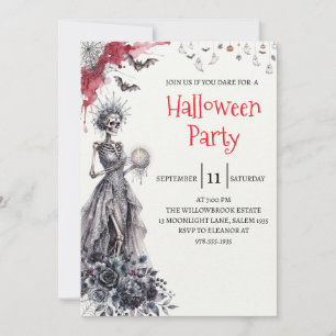 Gothische dame skelet Halloween-feest uitnodiging