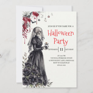 Gothische dame skelet Halloween-feest uitnodiging