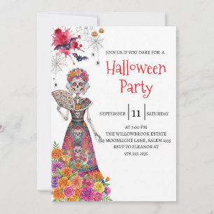 Gothische dame skelet Halloween-feest uitnodiging