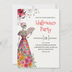 Gothische dame skelet Halloween-feest uitnodiging