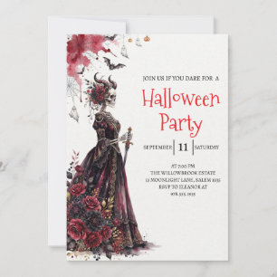 Gothische dame skelet Halloween-feest uitnodiging
