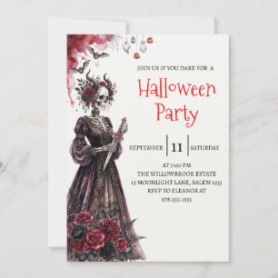 Gothische dame skelet Halloween-feest uitnodiging