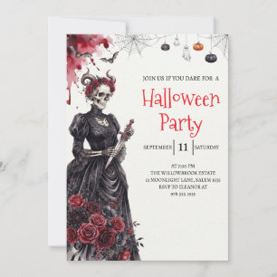 Gothische dame skelet Halloween-feest uitnodiging