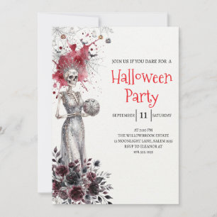 Gothische dame skelet Halloween-feest uitnodiging