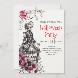 Gothische dame skelet Halloween-feest uitnodiging