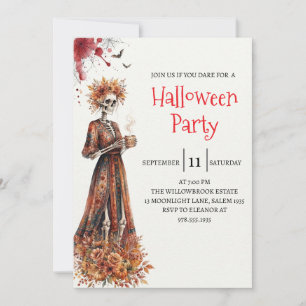 Gothische dame skelet Halloween-feest uitnodiging