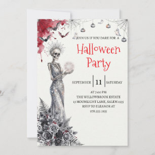 Gothische dame skelet Halloween-feest uitnodiging