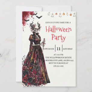 Gothische dame skelet Halloween-feest uitnodiging