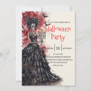 Gothische dame skelet Halloween-feest uitnodiging