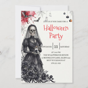 Gothische dame skelet Halloween-feest uitnodiging