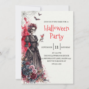 Gothische dame skelet Halloween-feest uitnodiging