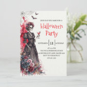 Gothische dame skelet Halloween-feest uitnodiging (Staand voorkant)