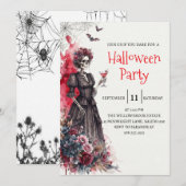 Gothische dame skelet Halloween-feest uitnodiging (Voorkant / Achterkant)