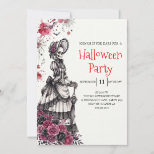 Gothische dame skelet Halloween-feest uitnodiging