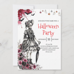 Gothische dame skelet Halloween-feest uitnodiging