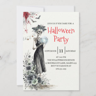 Gothische dame skelet Halloween-feest uitnodiging