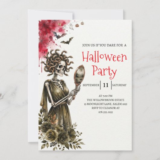 Gothische dame skelet Halloween-feest uitnodiging (Voorkant)