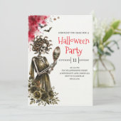 Gothische dame skelet Halloween-feest uitnodiging (Staand voorkant)