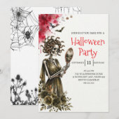 Gothische dame skelet Halloween-feest uitnodiging (Voorkant / Achterkant)