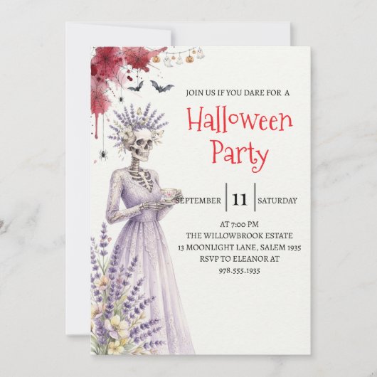 Gothische dame skelet Halloween-feest uitnodiging (Voorkant)
