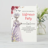Gothische dame skelet Halloween-feest uitnodiging (Staand voorkant)