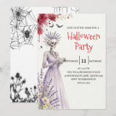 Gothische dame skelet Halloween-feest uitnodiging (Voorkant / Achterkant)