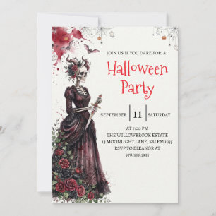 Gothische dame skelet Halloween-feest uitnodiging