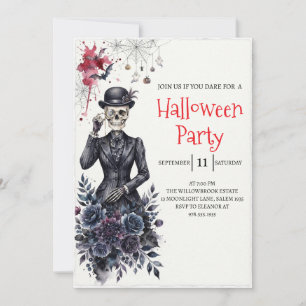 Gothische dame skelet Halloween-feest uitnodiging