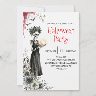 Gothische dame skelet Halloween-feest uitnodiging