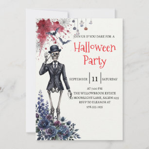 Gothische dame skelet Halloween-feest uitnodiging