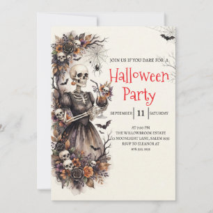 Gothische dame skelet Halloween-feest uitnodiging