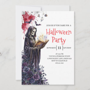 Gothische dame skelet Halloween-feest uitnodiging